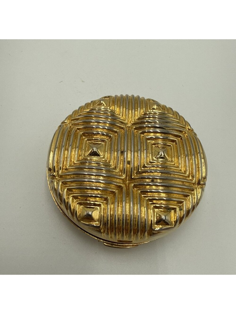 ESTEE Lauder Compact Gold Tone Round Ornate Mirrored Case Trinket 2.25"